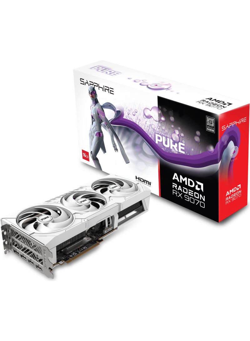 Sapphire PURE AMD Radeon RX 9070 OC Graphics Card, 16GB GDDR6 256 Bit Memory, 2700 MHz Boost Clock, 20 Gbps Memory Speed, 3584 Stream Processors, PCI-Express 5.0 x16, White | 11349-02-20G - Image 2
